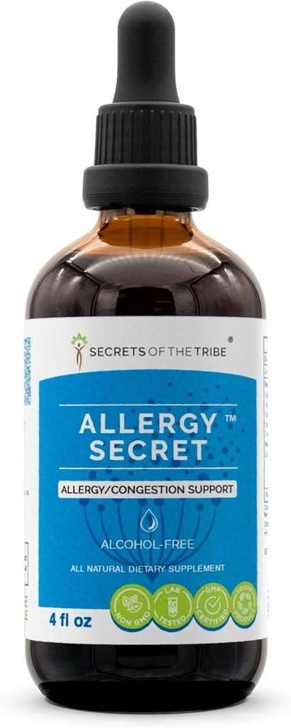 Allergy Secret Alcohol-Free Extract, Tincture, Glycerite Rosemary, Mullein Leaf, Marshmallow, Stinging Nettle, Eyebright. Allergy/Congestion Support (4 FL OZ)