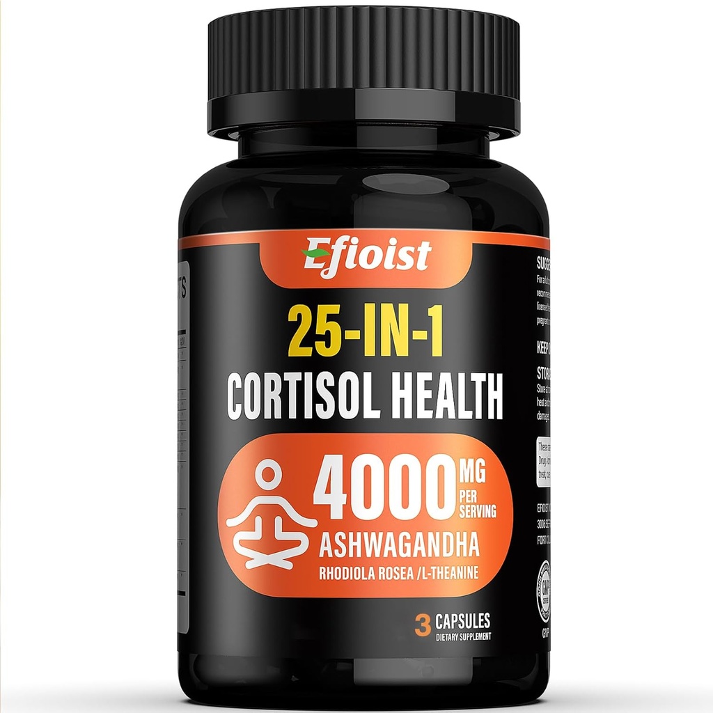 Cortisol Health Supplement, 25-in-1 Cortisol Reducer for Women & Men, Cortisol Supplements for with Ashwagandha, Rhodiola Rosea, L-Theanine, 3 Capsules