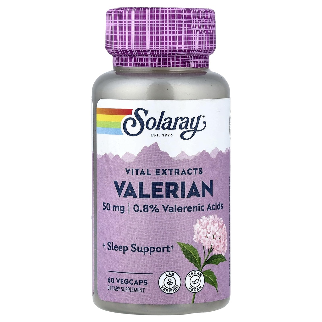 SOLARAY Valerian Root Extract 50 mg | Relaxation Support for a Healthy Sleep Cycle | 0.8% Valerenic Acids | 60 CT