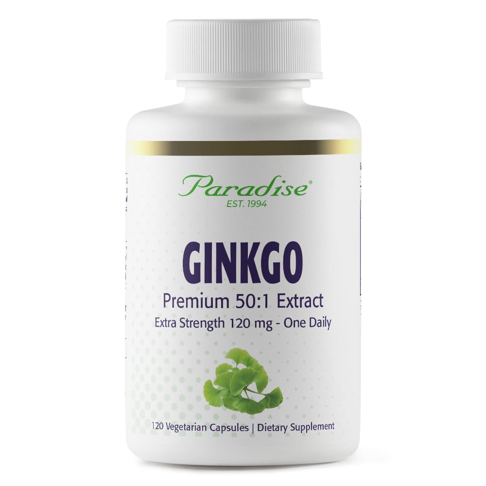 Paradise Herbs Ginkgo Biloba Extract, Super Potent, Ultra Pure, Vegan, Non GMO, Gluten Free, 120 Vegetarian Capsules