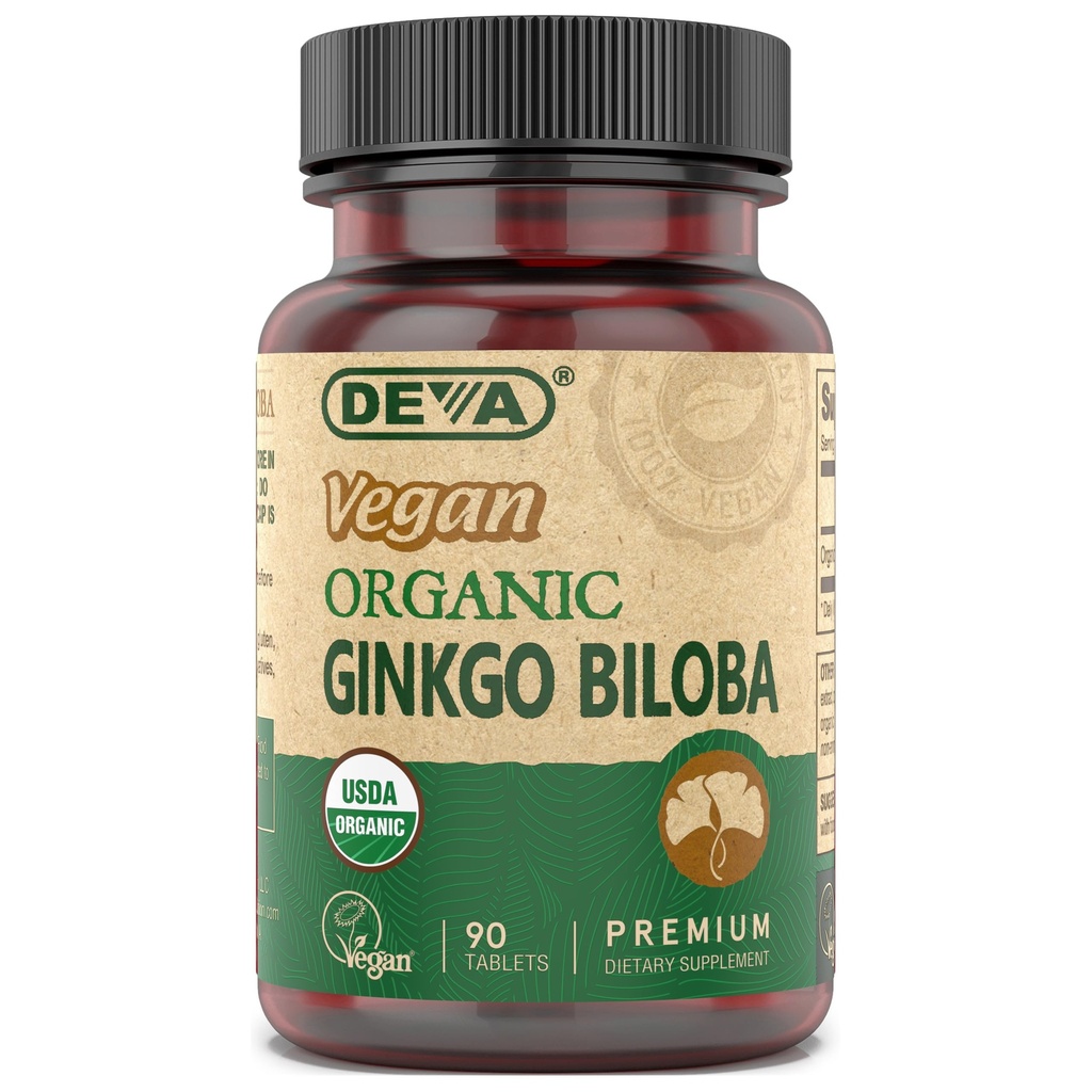 DEVA Vegan Ginkgo Biloba Dietary Supplement, USDA Organic, Vegan Society Certified, Easy-to-Swallow Tiny Tablets, 300 mg., 90-Count Bottle