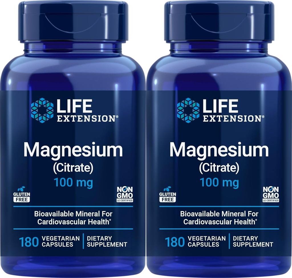 Life Extension Magnesium (Citrate) 100mg, 180 Veg Caps (Pack of 2) - Mag Supplement