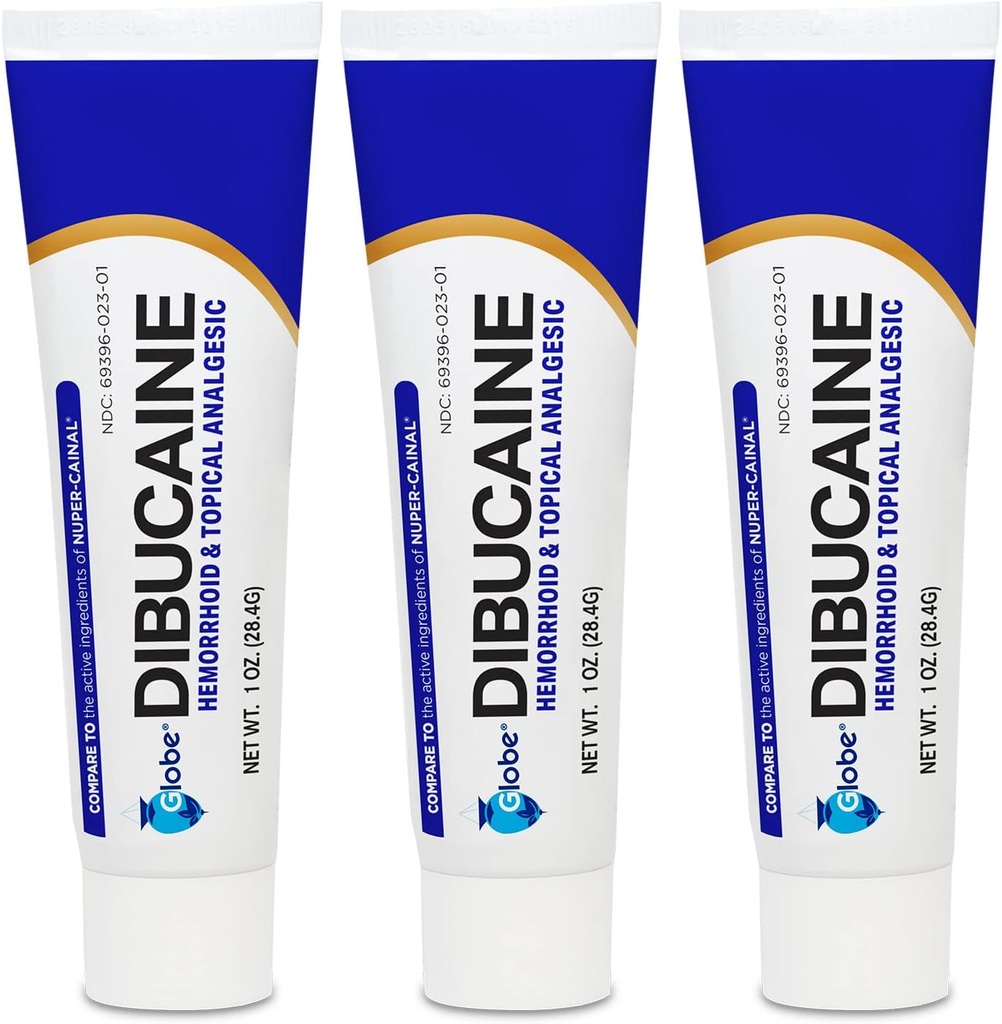 (3 Pack) Globe Dibucaine 1% Hemorrhoid Treatment Ointment - 1 Oz Rapid Numbing Relief, Hemorrhoid Treatment from Itch and Burn