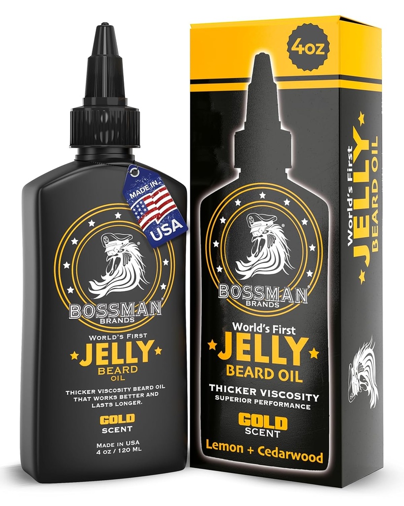 Bossman Jelly Beard Oil for Men (4 oz, Gold Scent) – Softens, Moisturizes & Conditions with Natural Ingredients