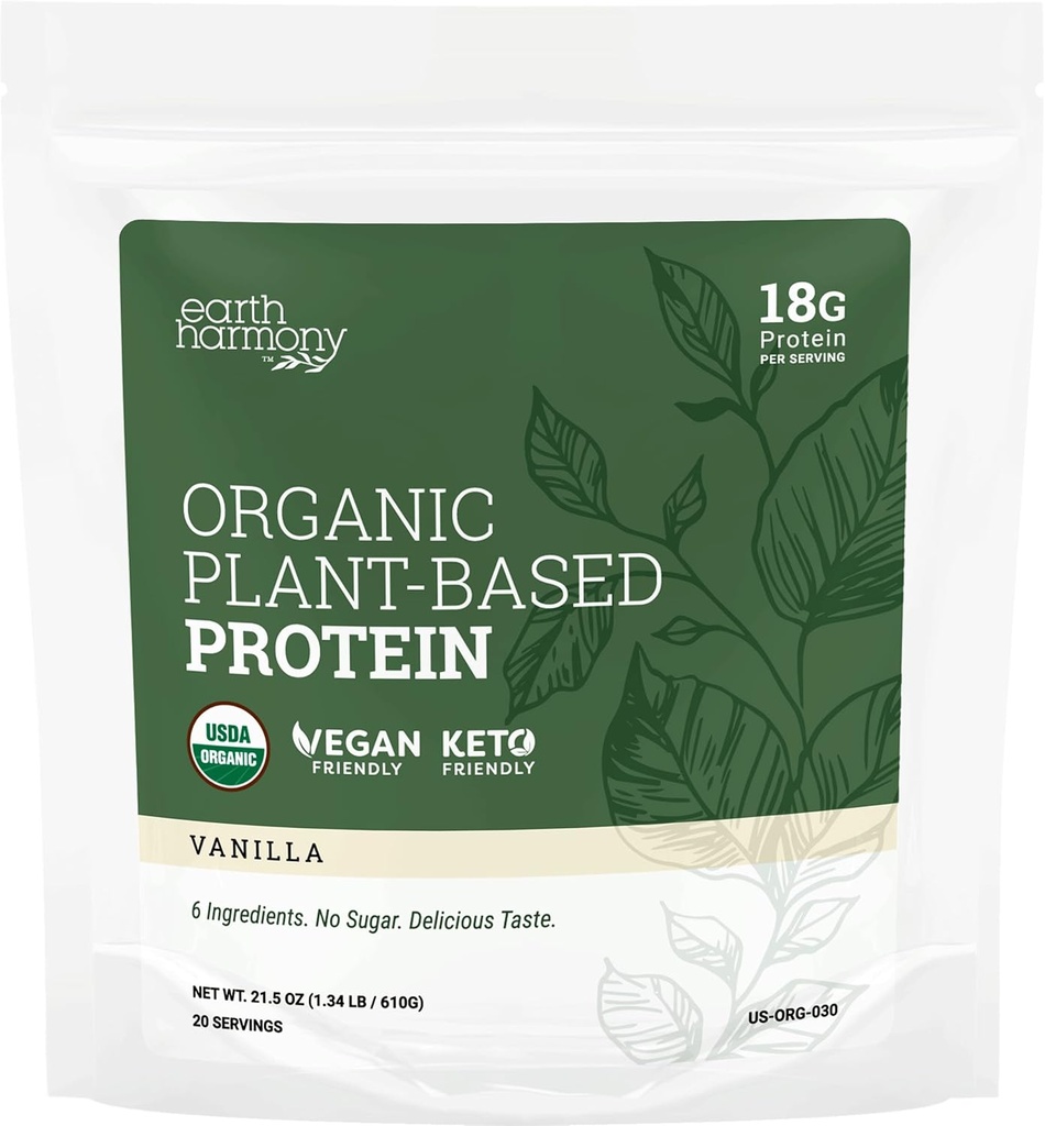 Organic Plant Protein Powder Vanilla, Organic Protein Powder for Women and Men, Pumpkin & Pea Protein Powder Vegan, Gluten Free, Plant Based Protein Shakes, 18g - 21.5 Oz