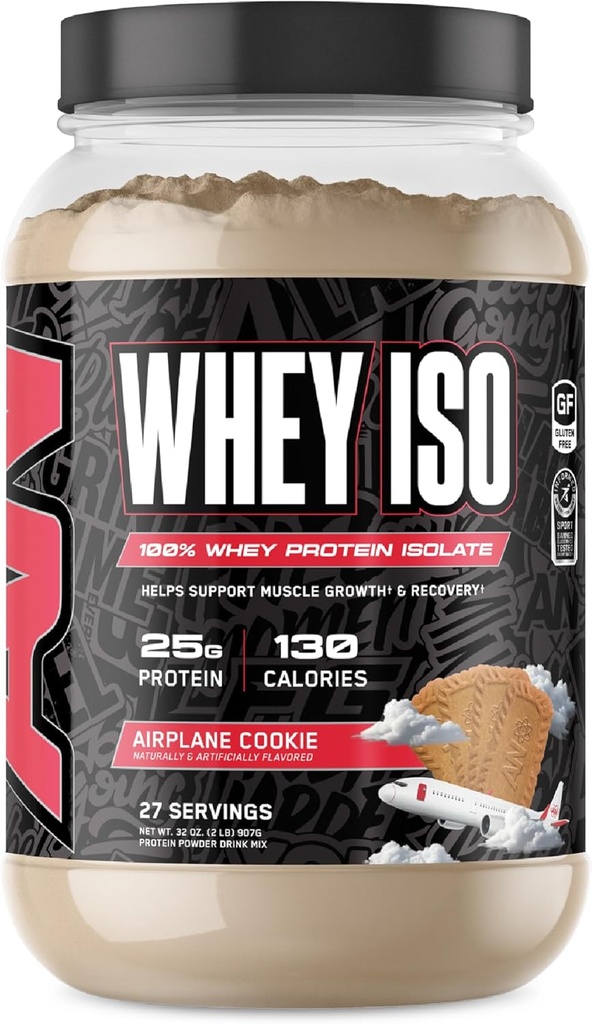 All Black Everything 25g Whey Protein Powder | Airplane Cookie | 27 Servings | Whey Protein Isolate | Low Carbs & Low Sugar | MCTs