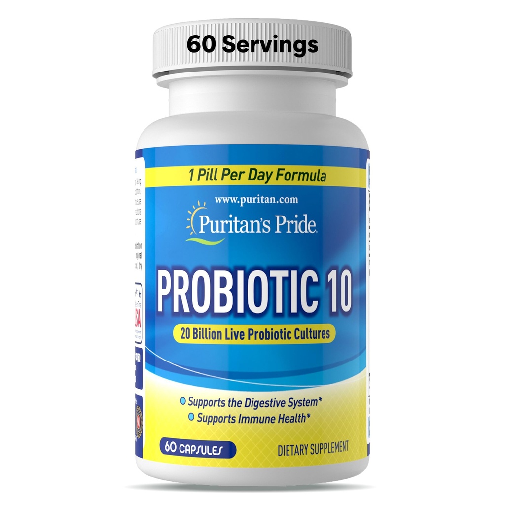 Puritan's Pride Probiotic 10 with Vitamin D to Help Support Immune System Health*, 60 Count, White