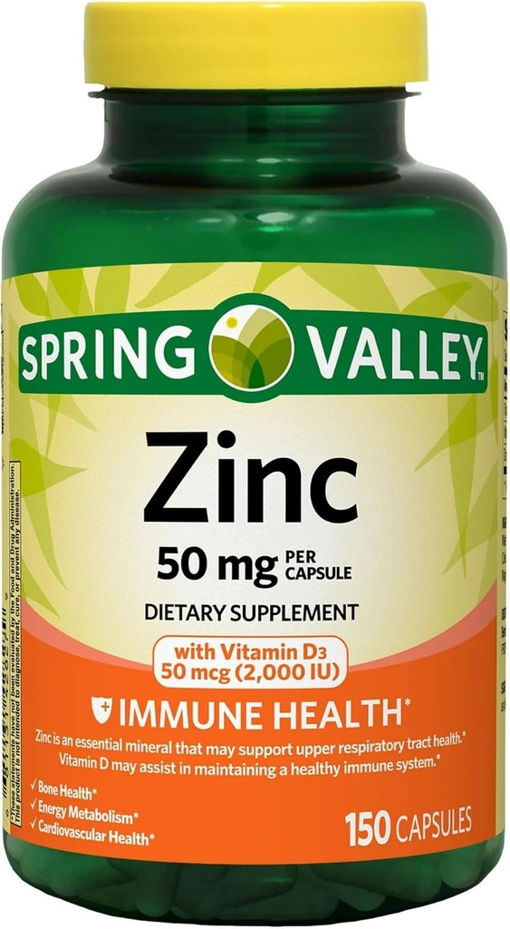 ikj Zinc with Vitamin D Capsules Dietary Supplement, 50 mg, 150 Count