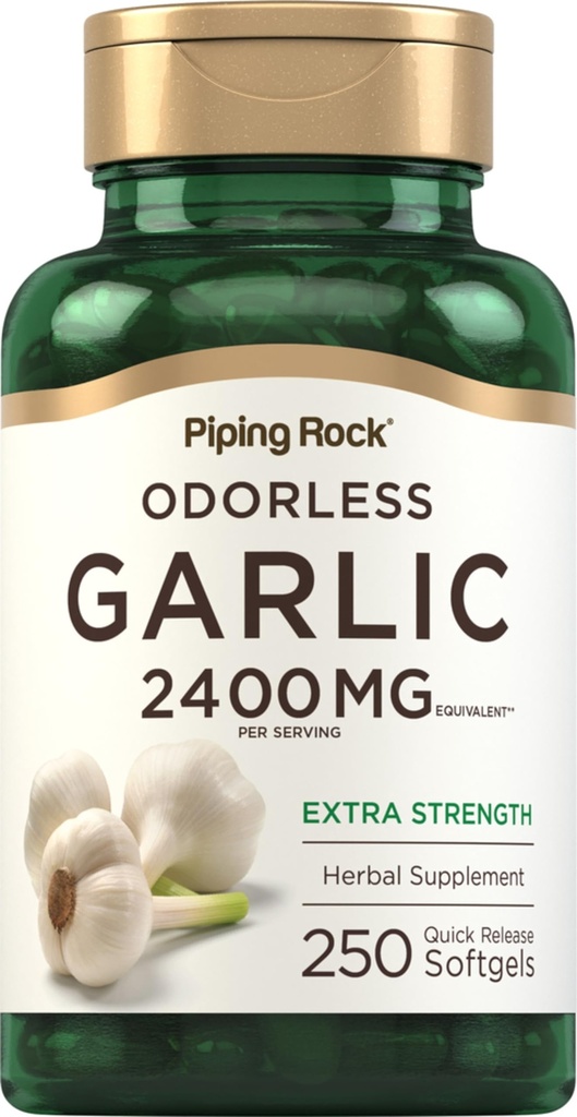 Piping Rock Odorless Garlic Supplement | 250 Softgels | Herbal Extract for Women and Men | Extra Strength | Non-GMO, Gluten Free