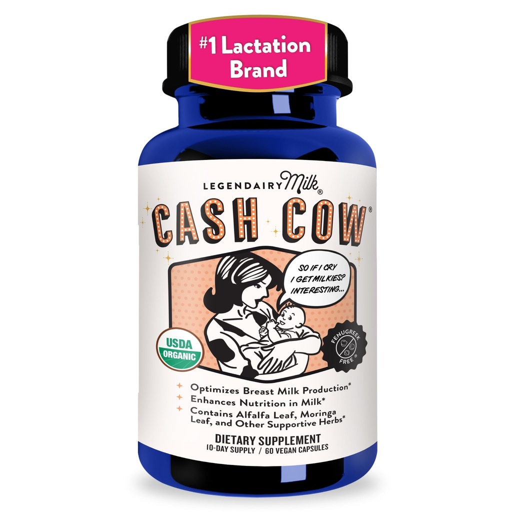 Legendairy Milk Cash Cow Lactation Supplement, Moringa, Alfalfa, and Goat's Rue Breastfeeding Supplement for Milk Supply Increase, Fenugreek-Free, Certified Organic, Vegan, Non-GMO, 60 Capsules