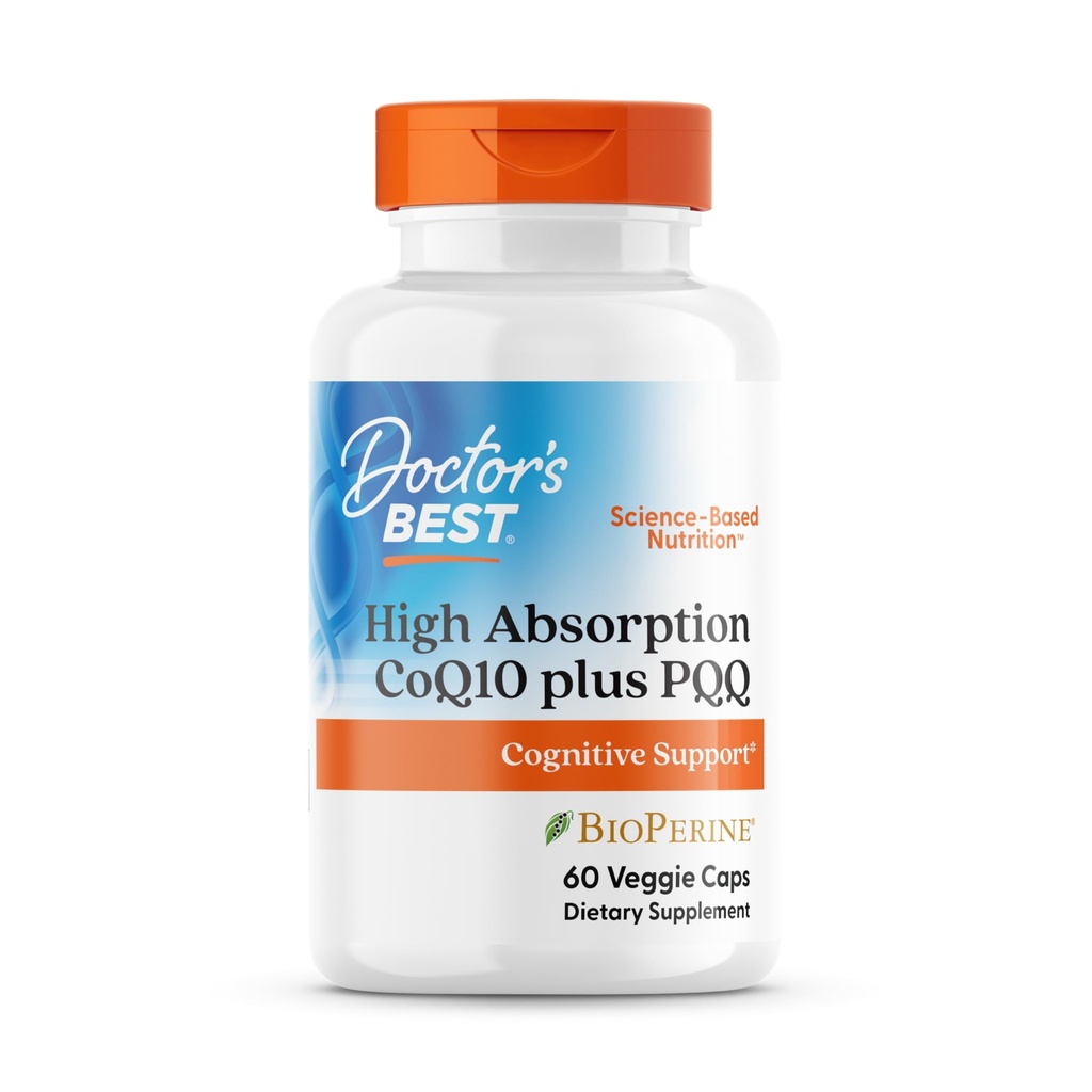 Doctor's Best High Absorption CoQ10 with PQQ Supplement - Coenzyme Q10 Caps for Heart Health & Cognitive Support, Naturally Fermented CoQ10 100mg for Women & Men, Non GMO, Vegan - 60 Veg Capsules