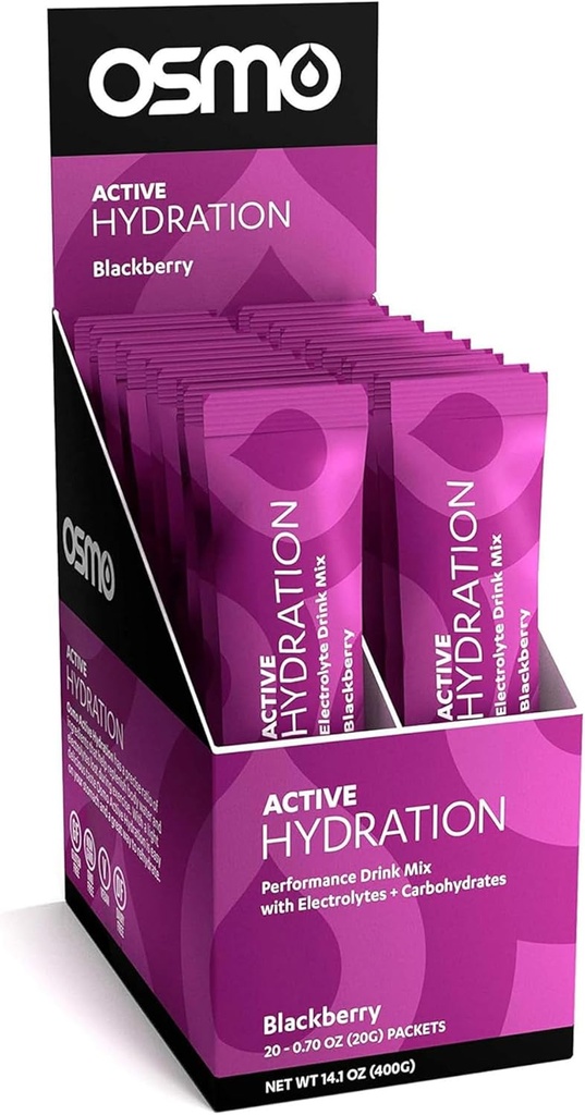 Osmo Active Hydration Electrolyte Powder - Includes Sodium, Magnesium, Potassium, Carbs & Vitamins, All Natural Ingredients, 3X Faster Hydration, Boosts Power & Endurance - 20 Packets, BlackBerry