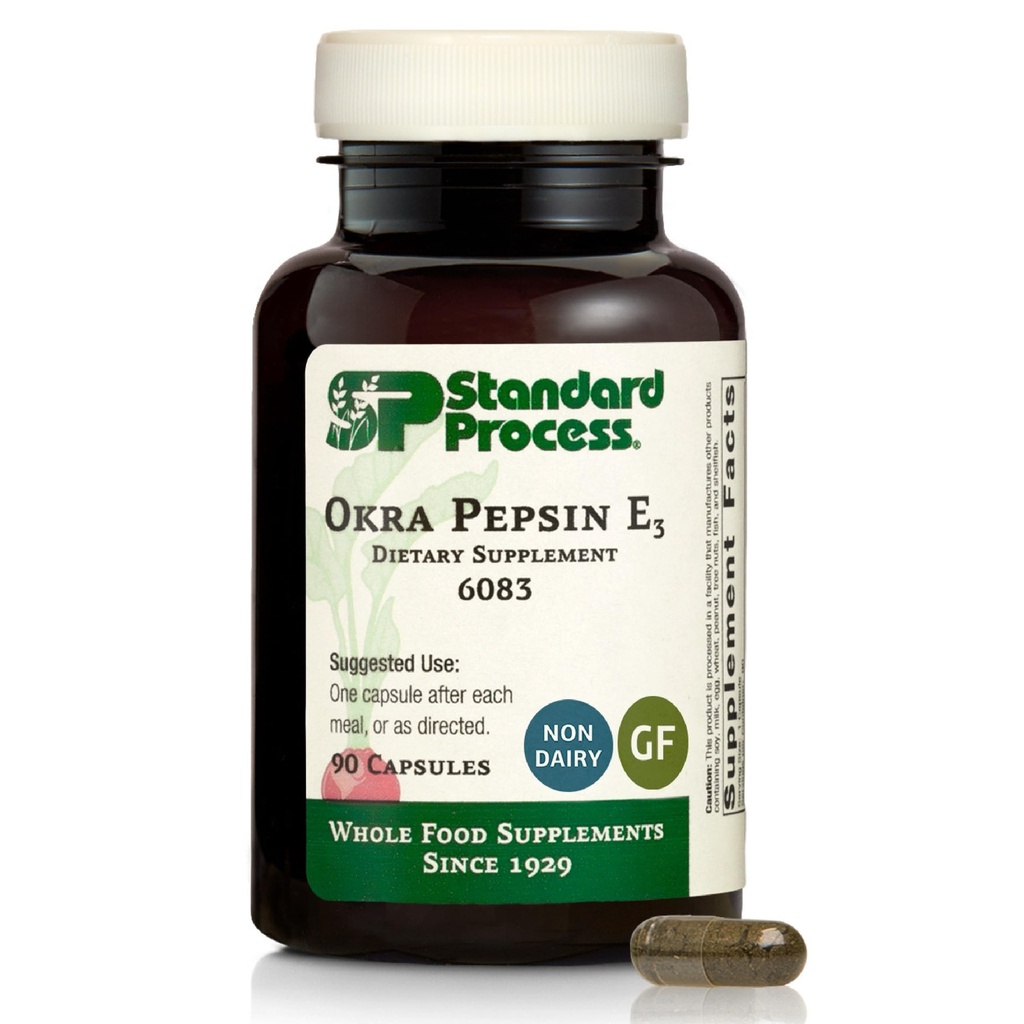 Standard Process Okra Pepsin E3, GI & Protein Digestion Aid, 90 Capsules
