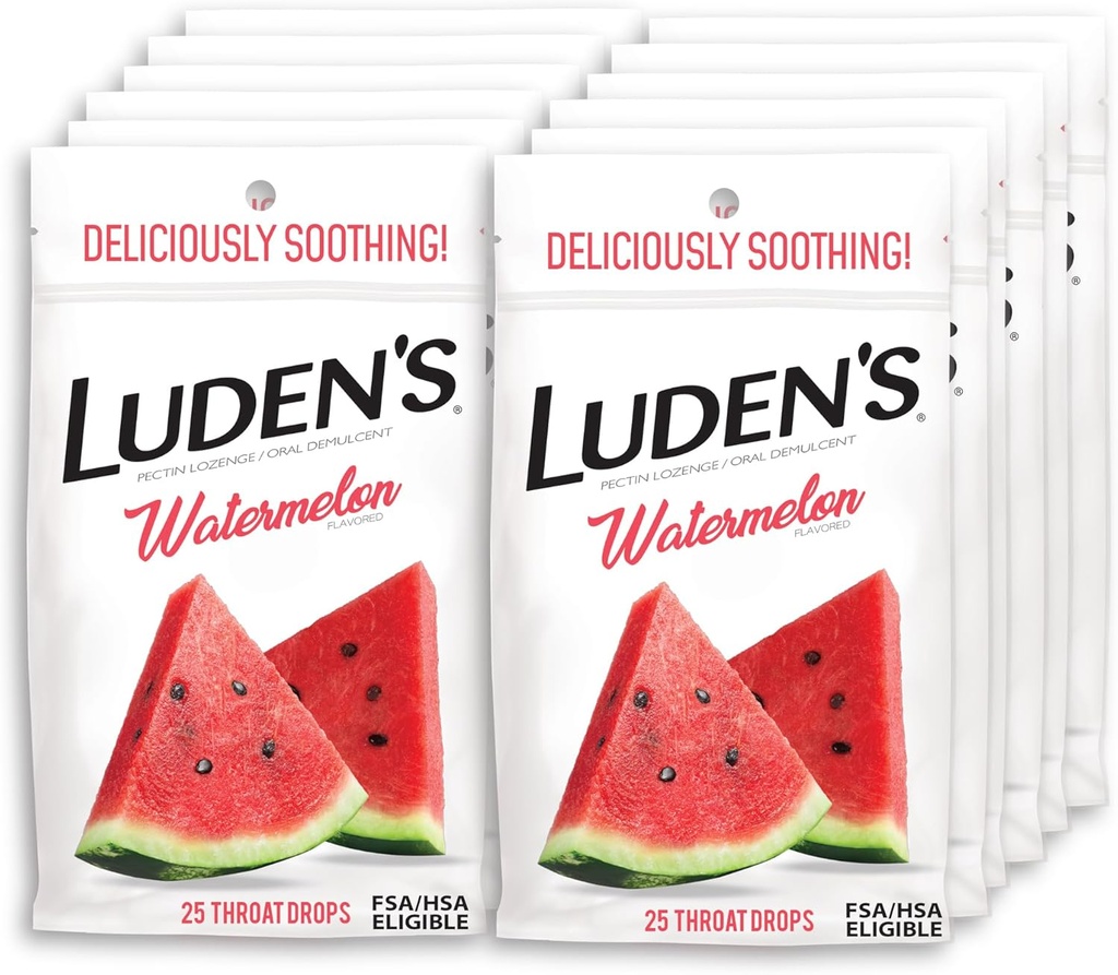 Ludens Watermelon Throat Drops, Sore Throat Relief, 25 Count (Pack of 12)