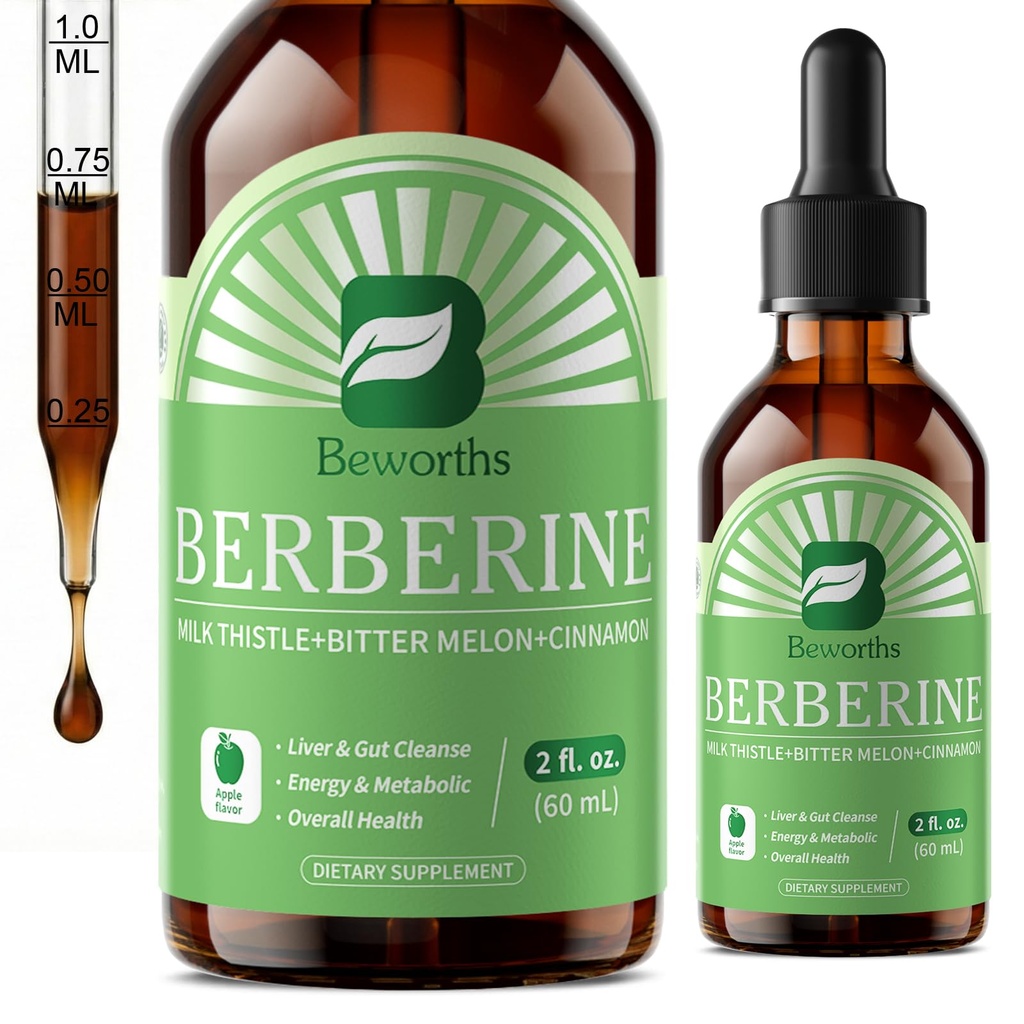B BEWORTHS Berberine HCL Supplement with Ceylon Cinnamon - Berberine Phytosome Liquid Drops with Turmeric, Ceylon Cinnamon, Bitter Melon, Milk Thistle, Berberine Supplement for Digestion Support