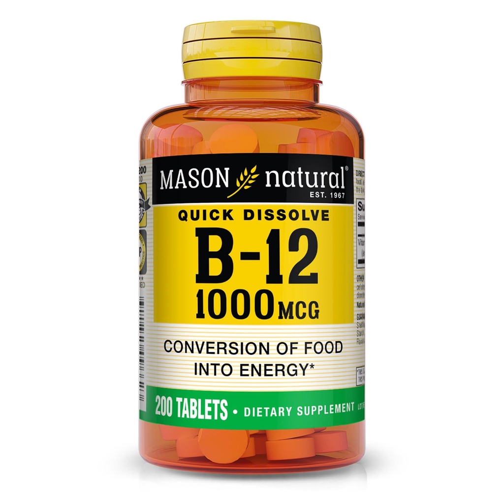 MASON NATURAL B12 1000 mcg Quick Dissolve Tablets for Healthy Conversion of Food into Energy, 200 Day Supply