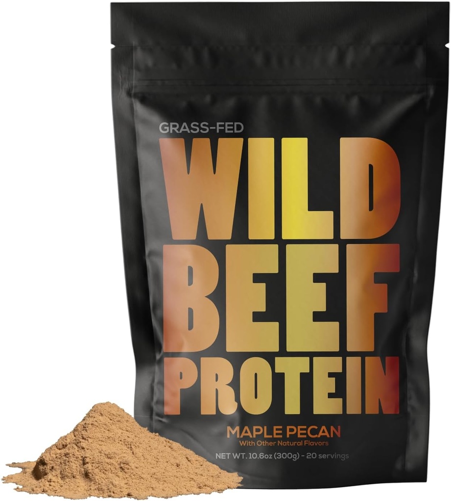 Wild Grass Fed Beef Protein Powder with Beef Organs Complex - Sugar Free Protein Shake - Low Carb & Calories - Keto/Paleo/Carnivore Friendly - Whey/Bloating/Lactose Free - Maple Pecan 10oz