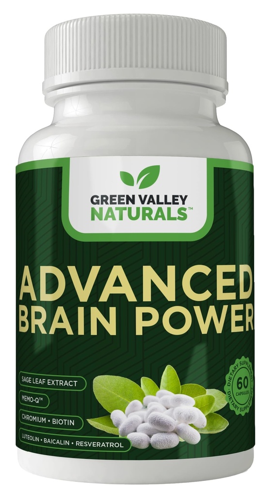 GREEN VALLEY NATURALS - Advanced Brain Power - Supports Healthy, Normal Brain Function, Focus and Concentration, clinically formulated to Support Healthy Brain Clarity. (1 Bottle, 60, Count)