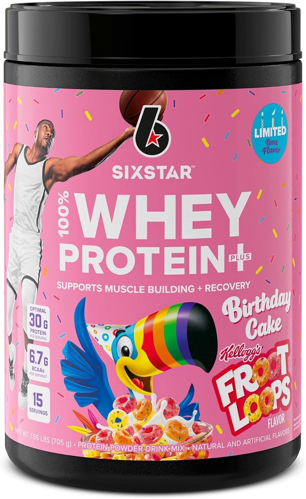 Six Star Whey Protein Powder Plus | Muscle Building & Recovery Plus Immune Support | Muscle Builder for Men & Women | Kellogg’s Froot Loops Birthday Cake Flavor | 1.5lb