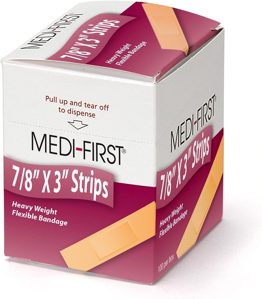 Medique Products 61433 Extra Heavy Weight Latex Free Flexible Woven Strip Bandages, 7/8-Inch By 3-Inch, 100 Per Box