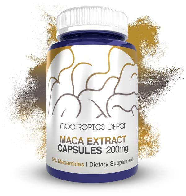 Nootropics Depot Maca Root Extract Capsules | 5% Macamides | Maca Supplement | Lepidium meyenii | Energy, Mood & Vitality Support | Maca Root Capsules for Women and Men | 60ct