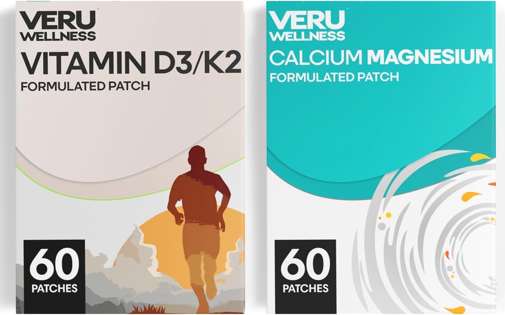 Bone Health Complete Duo Lifestyle Patches Vita D3/K2, Calcium Magnesium - Self Adhesive Time Release Topical Patch, 8-10 Hours (60 Day Supply)