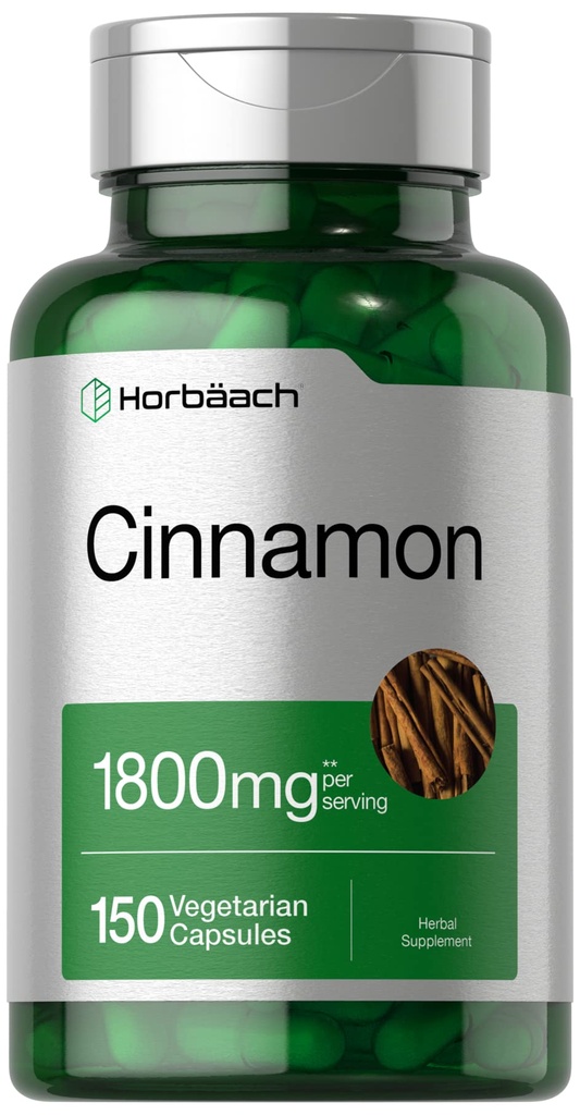 Horbäach Cinnamon Capsules | 150 Count | Ceylon Cinnamon Supplement | Vegetarian, Non-GMO, Gluten Free