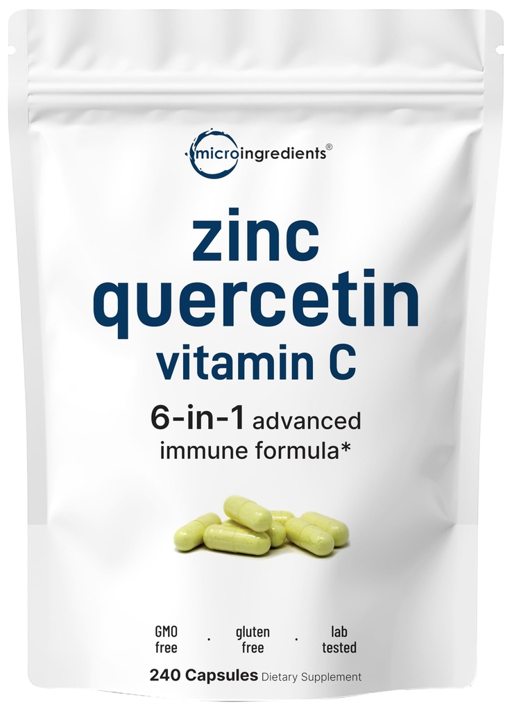 Micro Ingredients Quercetin with Vitamin C and Zinc, 240 Capsules | Quercetin 500mg, Vitamin C 500mg, Zinc 50mg (Picolinate, Citrate, Glycinate, Gluconate) | Complete Immune Support Supplements