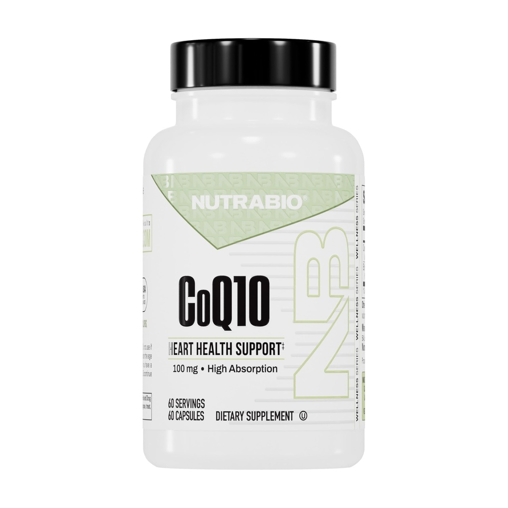 NutraBio CoQ10 Dietary Supplement, Healthy Heart Function & Cellular Energy Production, 100mg - 60 Capsules