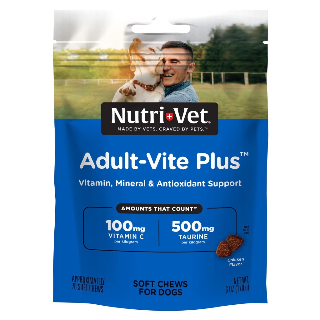 Nutri-Vet Adult-Vite Plus Dog Multivitamin Soft Chews, Daily Dog Supplement with Vitamins Minerals and Antioxidants, Supports Skin, Immune, Joint, and Gut Health, Tasty Chicken Flavor, 70 Count