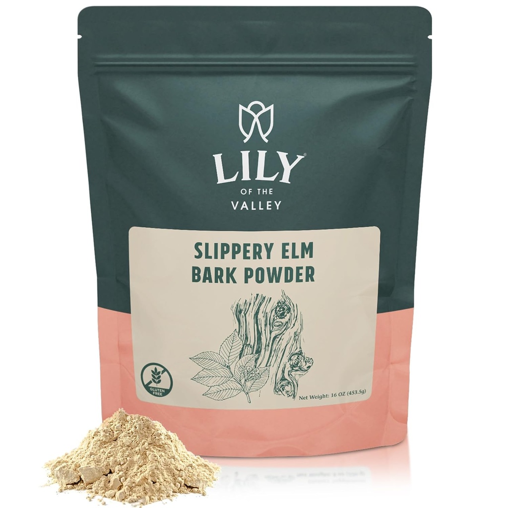 Lily of the Valley Slippery Elm Bark Powder - Ulmus Rubra Powder - No Irradiated No Contaminated - Pet Friendly - Vegan & Gluten-Free - Packed in Resealable Pouch (16oz, 453g)
