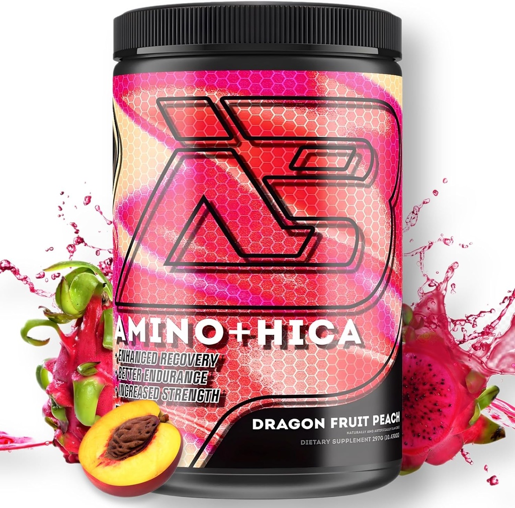 Amino + HICA EAA Supplement | Enhanced Recovery, Better Endurance, Increased Strength, Energy, Hydration | Bcaa, Electrolytes, Leucine, Powder, 30 Servings (Dragon Fruit Peach)