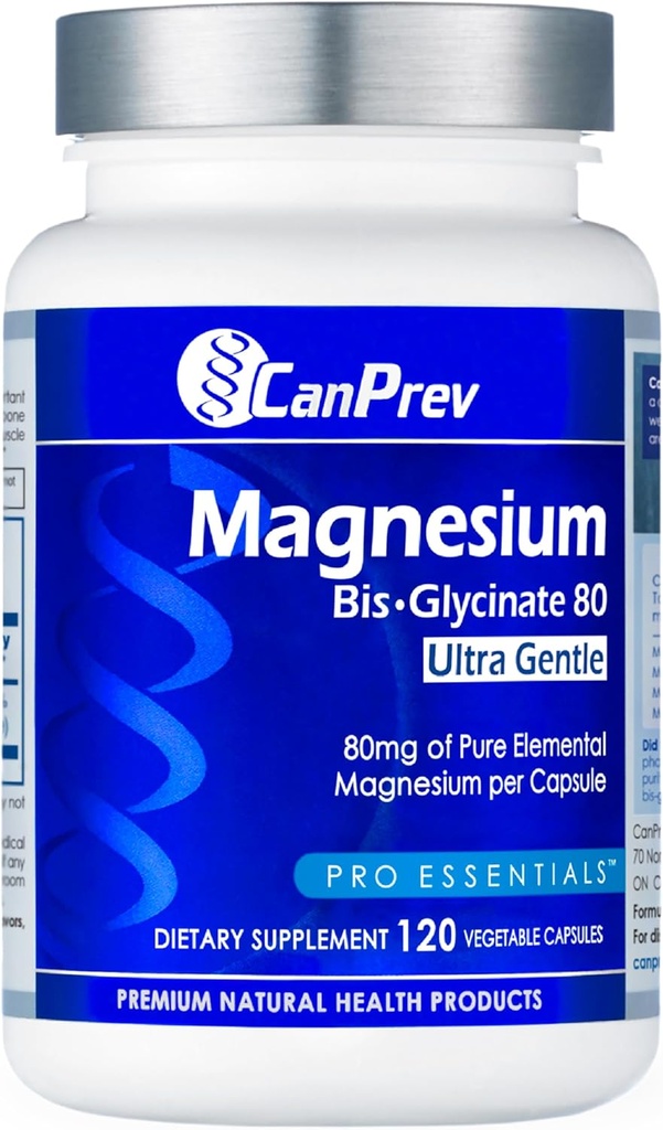 CanPrev Magnesium Biglycinate Chelated 80mg Ultra Gentle 120 V-Caps 120-Day Supply - Support Muscle Function, Bone Strength & Relaxation, Pure Magnesium Bisglycinate Formula, Promote Comfort & Balance