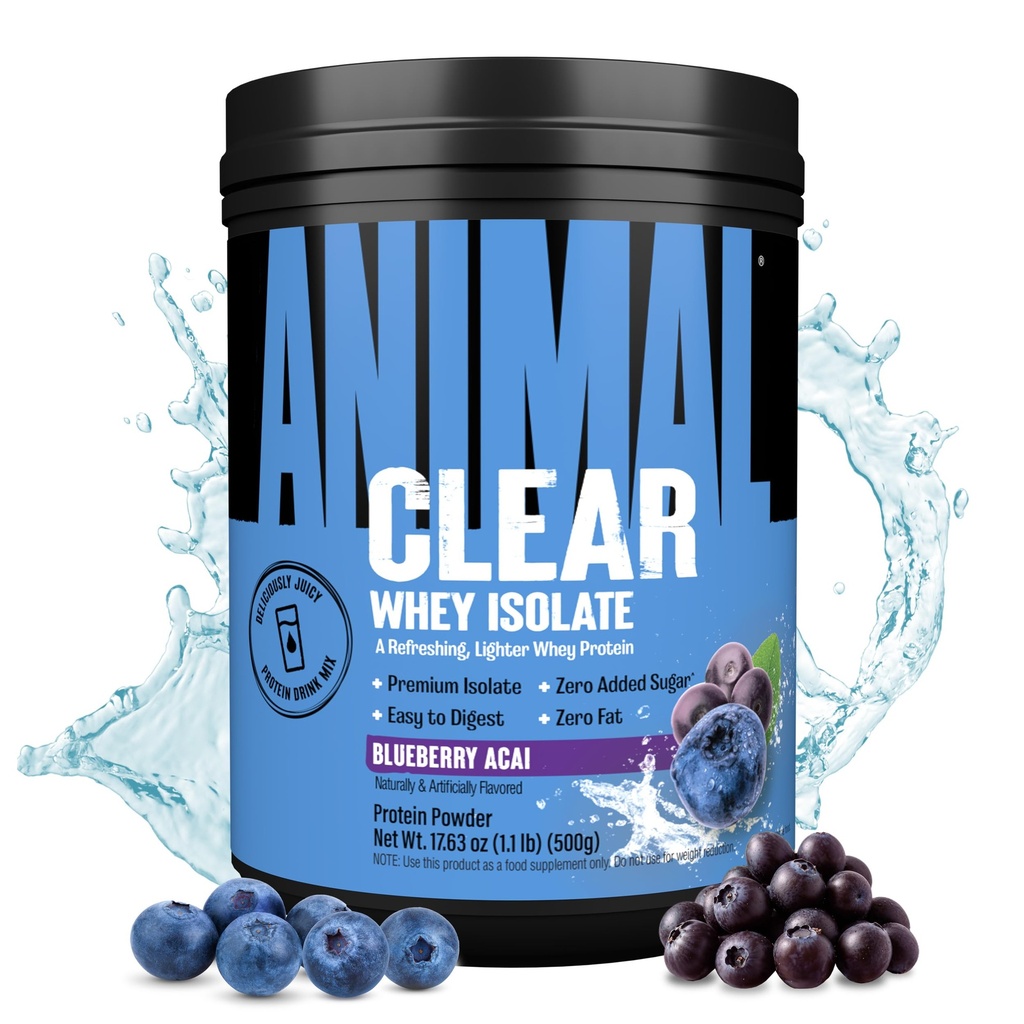 Clear Whey Isolate Protein Powder - Easy to Digest and Mix, 5g BCAA, Deliciously Juicy, Refreshing Anytime Drink for Men and Women, Blueberry Acai 500g (20 Servings)