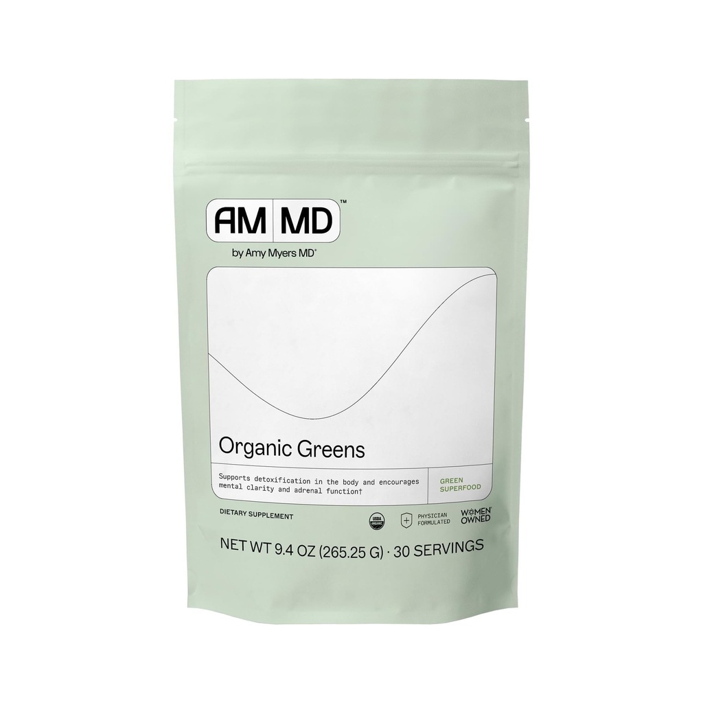 Amy Myers MD Organic Greens Powder - Supports Energy & Gut Health - USDA Organic Superfood Blend with Spirulina, Chlorella, Barley Grass - 270g (30 Servings)