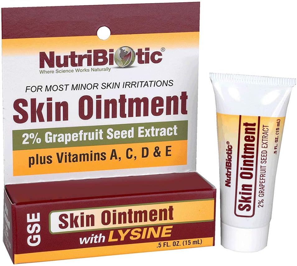 NutriBiotic – Skin Ointment .5 Fl Oz | with GSE, Lysine, Beeswax, Echinacea, Goldenseal, Vitamin E & More | for Minor Skin Irritations & to Support Healthy Tissue | Made without Gluten & GMOs