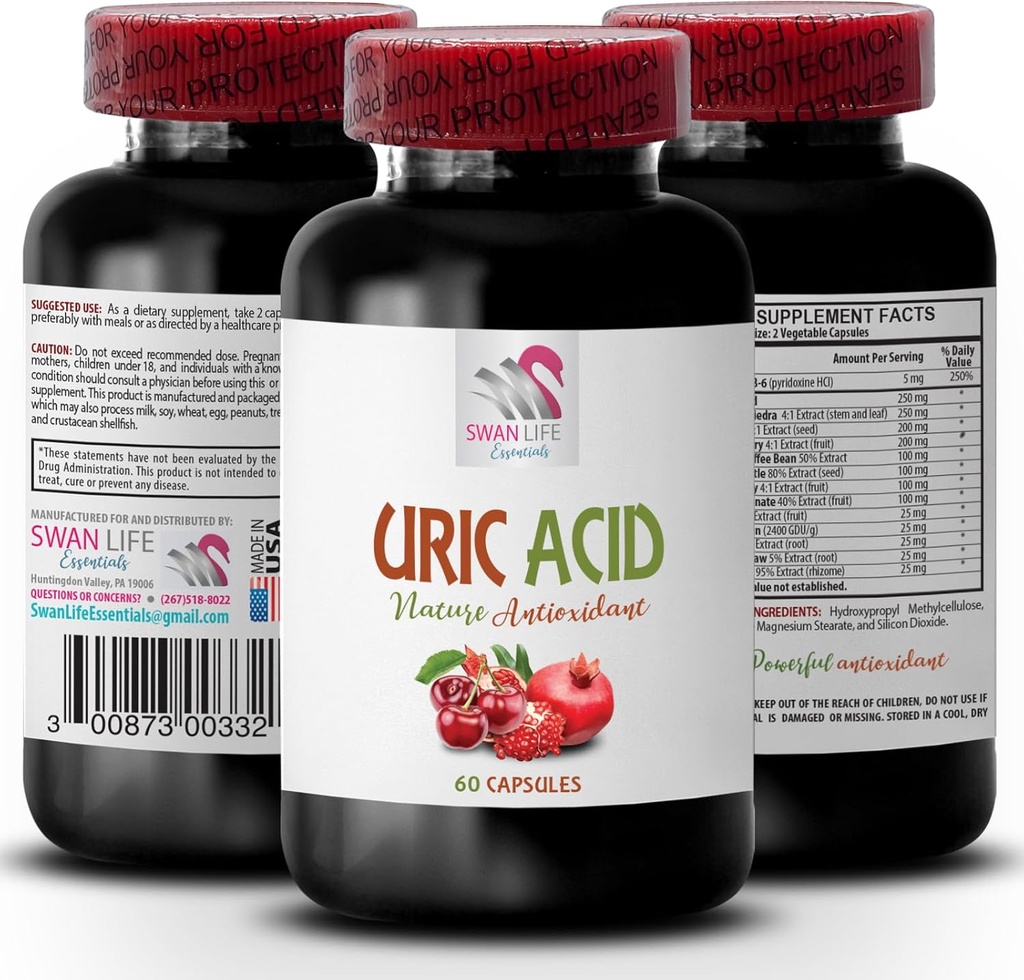 Foods That Reduce uric Acid - URIC Acid - Natural Ways to Lower uric Acid, Supplements for uric Acid, Manage high uric Acid, Foods to Avoid with high uric Acid, Foods That Increase uric Acid 1B 60Cap