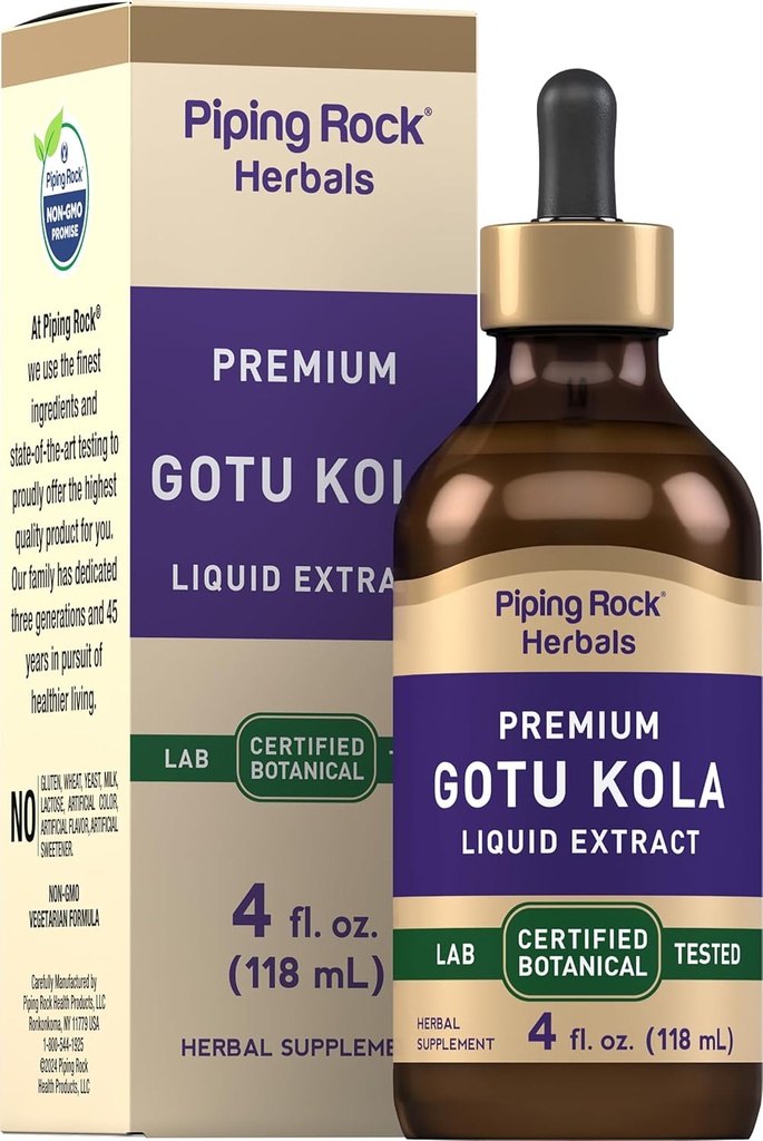 Piping Rock Gotu Kola Extract | 4 Fl Oz | Premium Liquid Herbal Supplement | Vegetarian | Alcohol Free | Non-GMO, Gluten Free