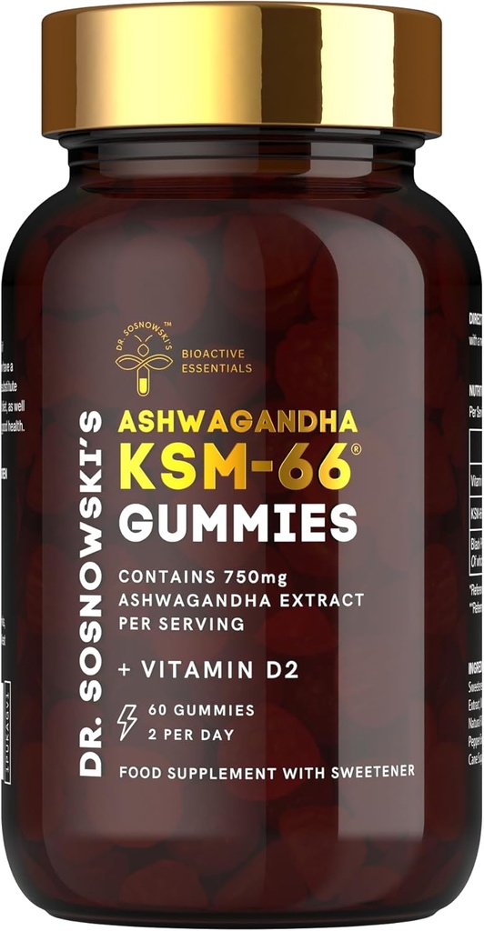 Dr Sosnowski's BioActive KSM-66 Ashwagandha Gummies | 750mg Ashwagandha Extract with Vitamin D2 (60 Gummies)