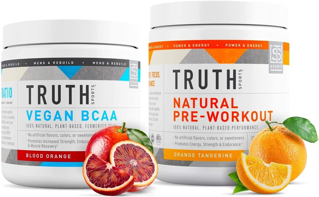 Truth Nutrition Natural Athlete Workout Stack - Natural Preworkout (Orange Tangerine) + Vegan BCAA (Blood Orange)