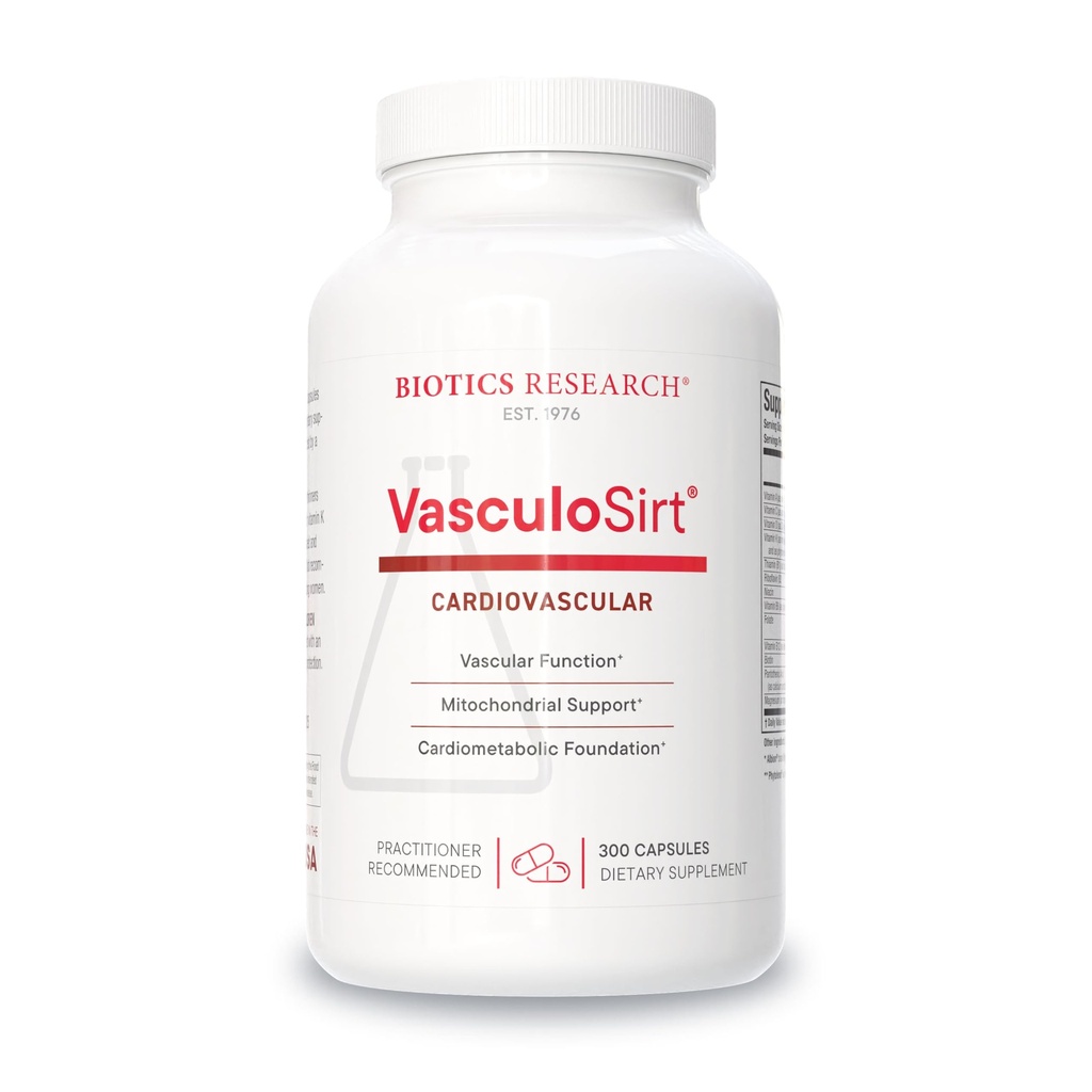 Biotics Research VasculoSirt®– Formulated with The Assistance of Mark Houston, MD, Cardiovascular and Healthy Support for Healthy Blood Flow Support, CoQ10, Resveratrol, ALA, Ginkgo - 300 Capsules