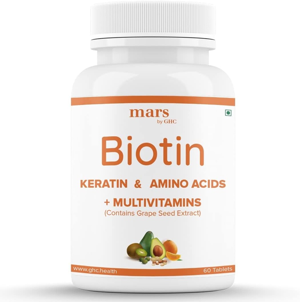 Beard Biotin, Promotes Stronger & Thicker Beard Growth, Powered with Vitamin A, Vitamin E, Vitamin B7, Keratin & Amino Acids | 100% Vegan (60 Tablets - Pack of 1)
