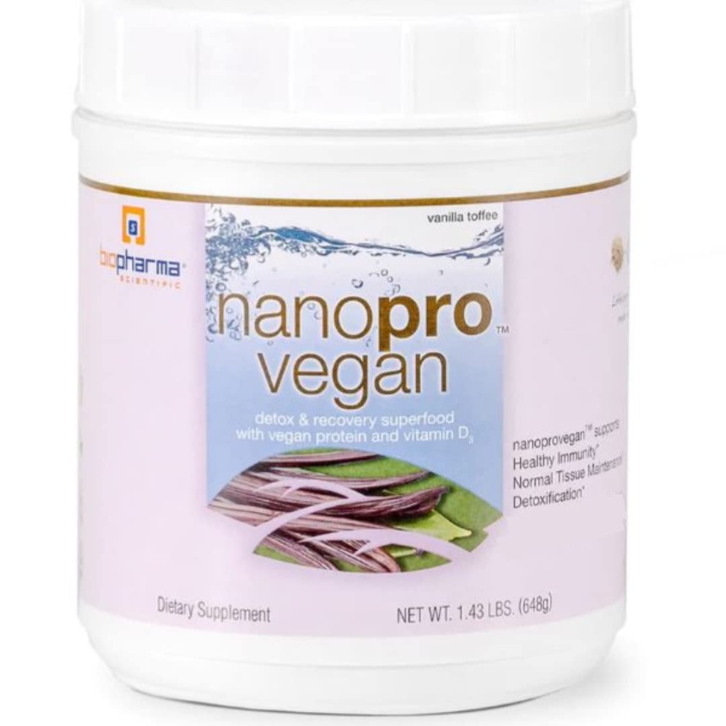 Biopharma Scientific Nanopro Vegan: Vegan Protein Powder | Immune Support & Exercise Recovery with Pea Protein Blend, Ashwagandha and vegan D3, Vanilla Toffee Flavor, 30 Servings