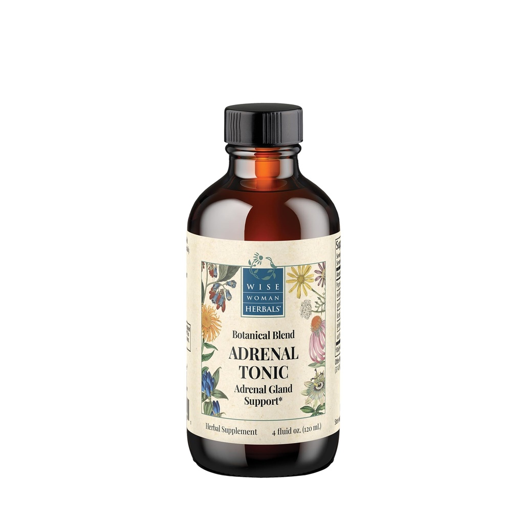 Wise Woman Herbals Adrenal Tonic Liquid Extract, Herbal Adaptogen Blend with Eleuthero & Licorice, Supports Healthy Adrenal Function, Energy, Stamina, Stress & Focus, Non-GMO, 4 Fl Oz