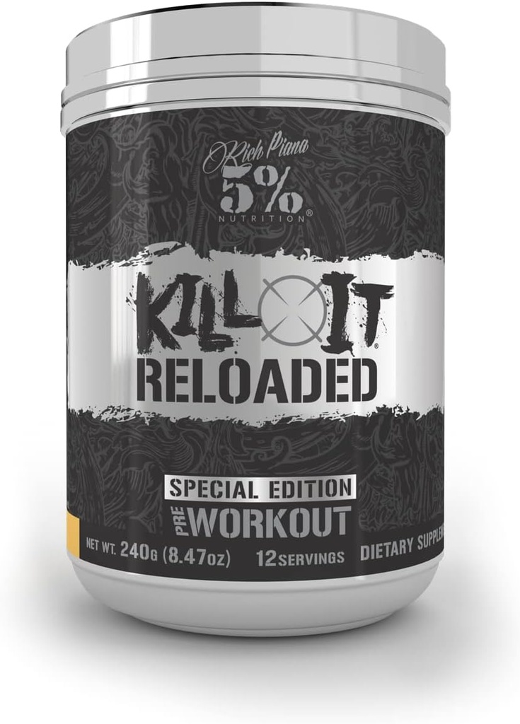5% Nutrition Rich Piana Kill It Reloaded High Stim Pre-Workout | Ultra Energy,Focus,Power & Endurance Citrulline,GlycerSize,Nitrosigine,Creatine,Choline,Huperzine A (Maui Twist),1 pack,8.47 Ounce