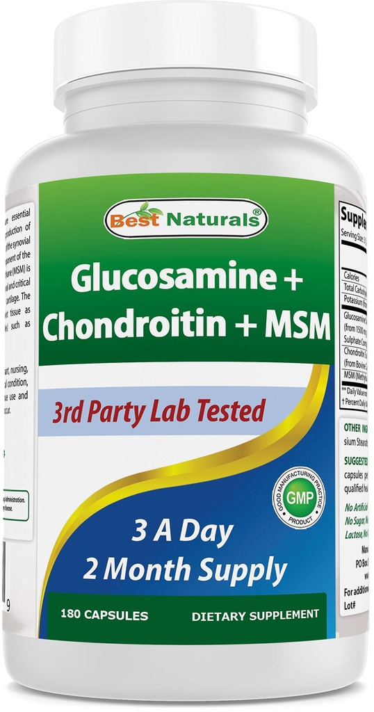 Best Naturals Glucosamine Chondroitin and MSM (Non-GMO) - Promotes Joint Health - 180 Count