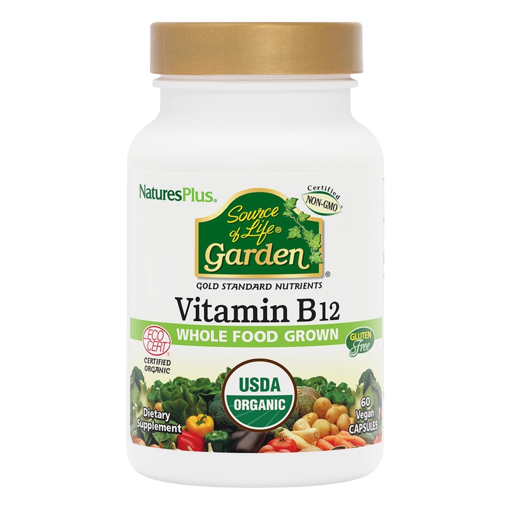 NaturesPlus Source of Life Garden Vitamin B12 - 60 Capsules, Pack of 2 - Includes 20+ Whole Food Extracts - USDA Certified Organic, Non-GMO, Vegan, Gluten Free - 60 Total Servings