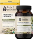 Your Flora Probiotic Regenesis – Non-GMO Probiotics with Fermented Soybean, Artichoke, & Chicory for Gut Wellness & Bowel Support – Prebiotics, Postbiotics, Digestive Enzymes – Living Alchemy, 60 Pcs
