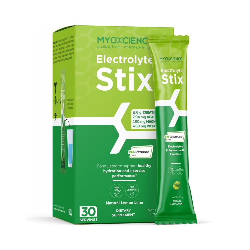 MYOXCIENCE Electrolyte STIX | Creatine Electrolyte Powder | Recovery from Exercise & Muscle Development w/Real Salt (Lemon Lime Flavor) (Stix 30 ct)