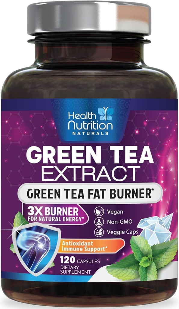 Green Tea Extract Pills - 98% Standardized EGCG 1300mg 3X Strength for Natural Energy - Supports Heart & Antioxidant Health Herbal & Immune Support Supplement Polyphenols & Catechins - 120 Capsules